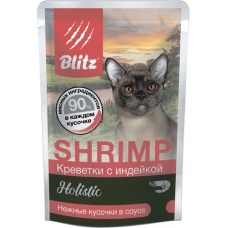 Blitz Holistic пауч для кошек кусочки в соусе Креветки с индейкой, 24 шт