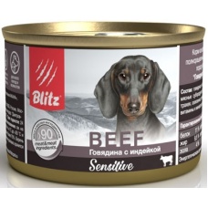 Blitz Sensitive консервы для собак паштет Говядина с индейкой, 200 г