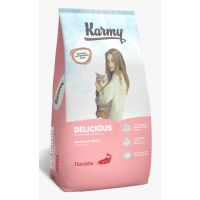 Karmy Delicious сухой корм для кошек привередливых в питании, c лососем 10 кг
