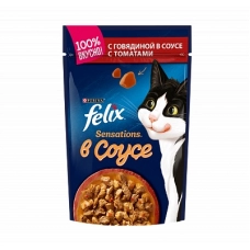 Felix Sensations пауч консервы для  кошек говядина в соусе с томатами  85 г.