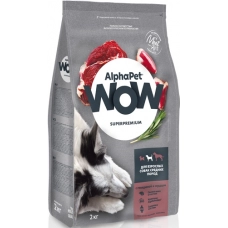 AlphaPet WOW сухой корм для взрослых собак средних пород, говядина и сердце